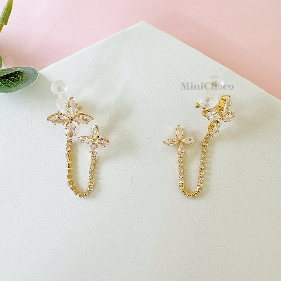 Cubic Zirconia Flower Cuff Earrings - Picture 1 of 9